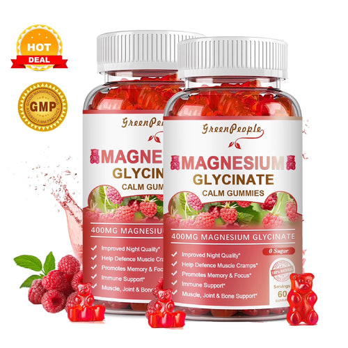 Magnesium Glycinate Gummies 600Mg - Sugar Free Magnesium Potassium Supplement - for Calm Support & Sleep for Adults- 60 Raspberry Gummies(2 Pack)